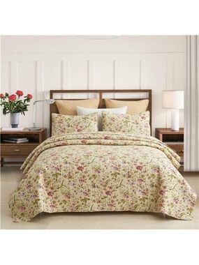 Floral Quilt Set Reversible Cotton Quilt Bedding Set new